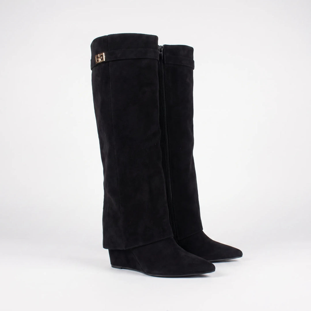 Women's Knee High Boots - Fold Over Cuff with Pointed Toe