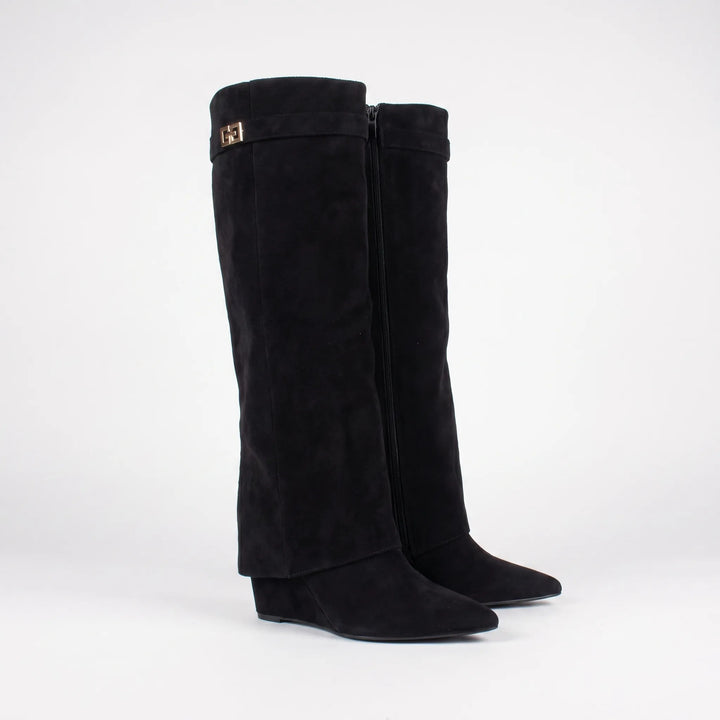 Women's Knee High Boots - Fold Over Cuff with Pointed Toe