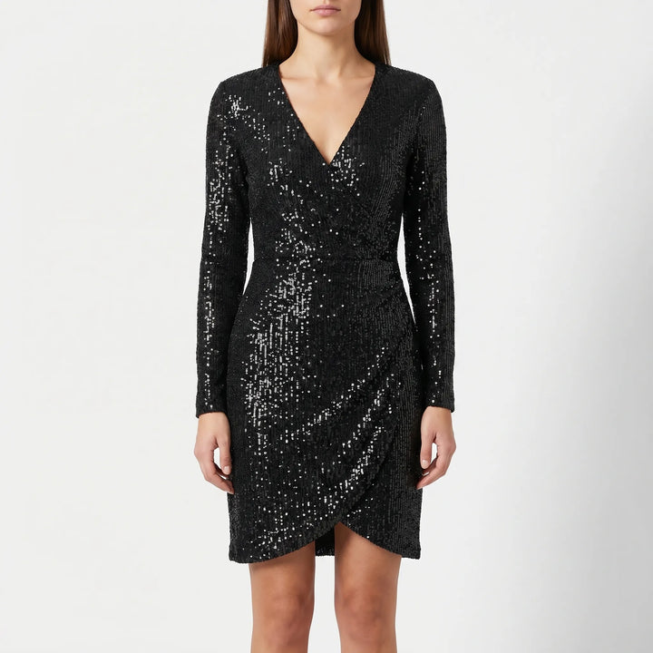 Women's Sparkle Wrap Dress - V Neck with Long Sleeve