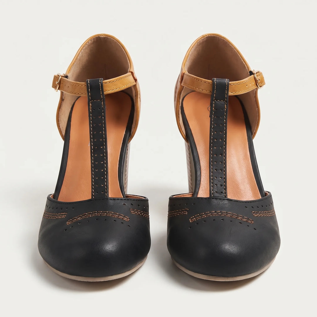 Women's Elegant T Strap Block Heels - Closed Toe for Work