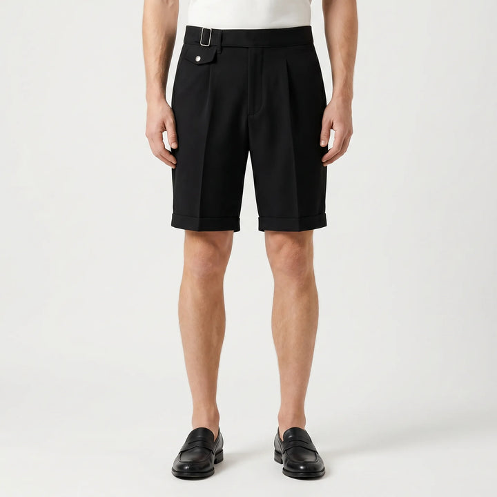 Men's Tailored Pleated Shorts - Summer Slim Fit with Cuffs