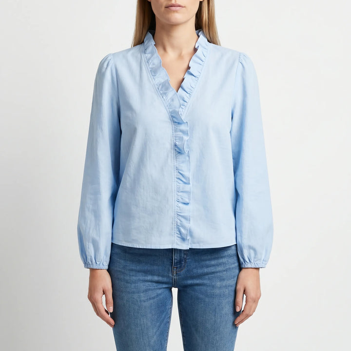 Women's Ruffle V Neck Blouse - Casual Floral Long Sleeve Summer Top
