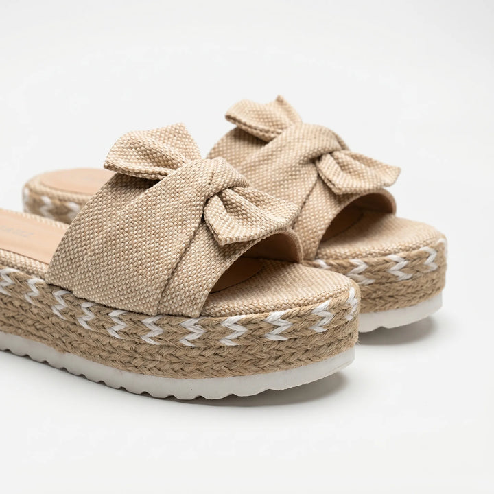 Women's Platform Slide Sandals - Bow Detail for Summer