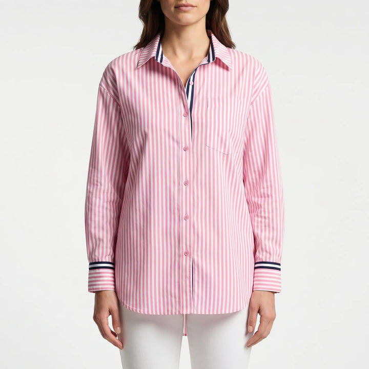 Women's Striped Button Down Shirt - Summer Casual Oversized Blouse
