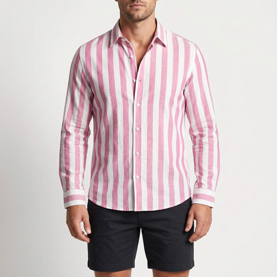 Men's Striped Long Sleeve Shirt - Casual Summer Button Down