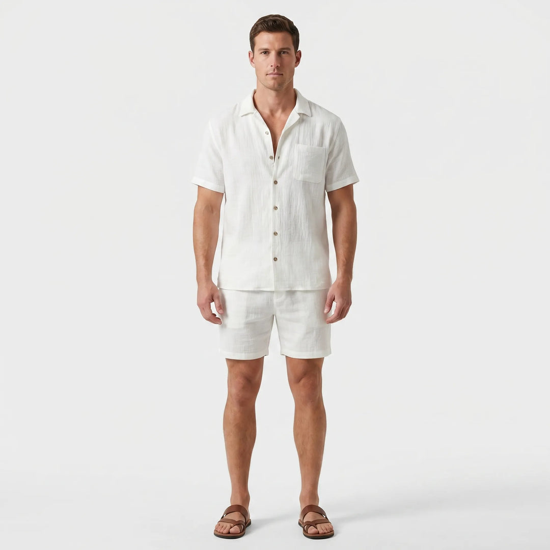 Men's 2 Piece Linen Set - Summer Shirt and Shorts for Beach