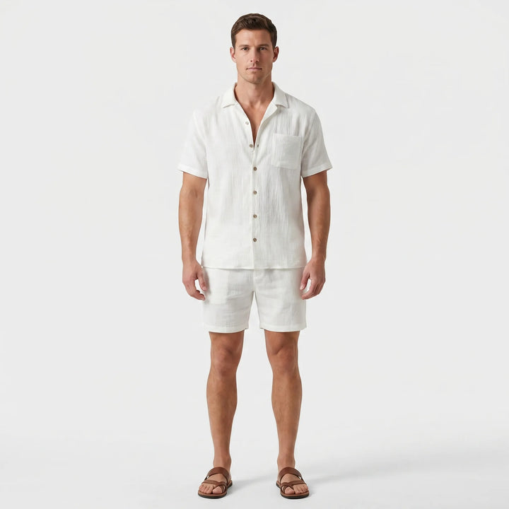 Men's 2 Piece Linen Set - Summer Shirt and Shorts for Beach