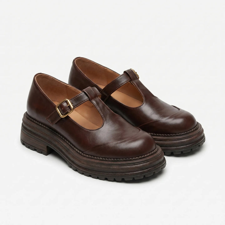 Women's Mary Jane Platform Shoes - T Strap with Buckle