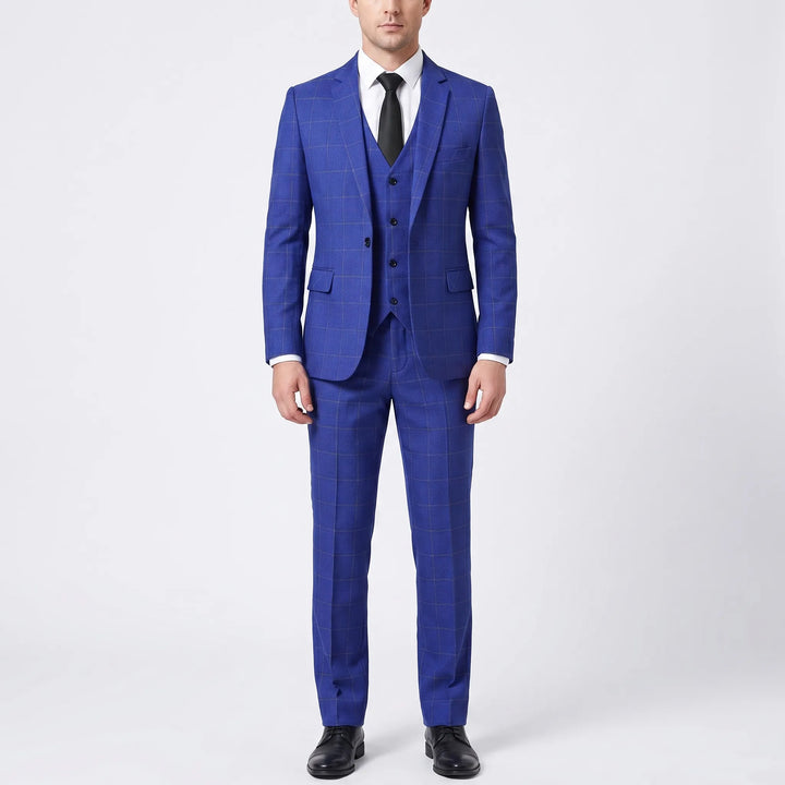 Men's Windowpane 3 Piece Plaid Suit - Blazer Vest and Pants for Work