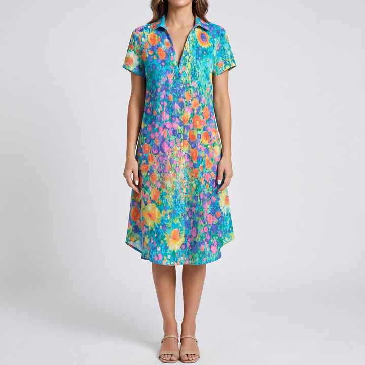 Women's Printed Boho Midi Dress - Casual Summer Sundress