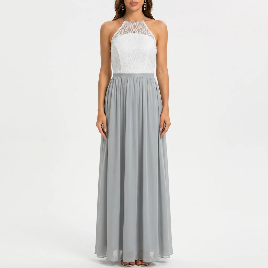 Women's Halter Maxi Dress - Open Back for Wedding Guest