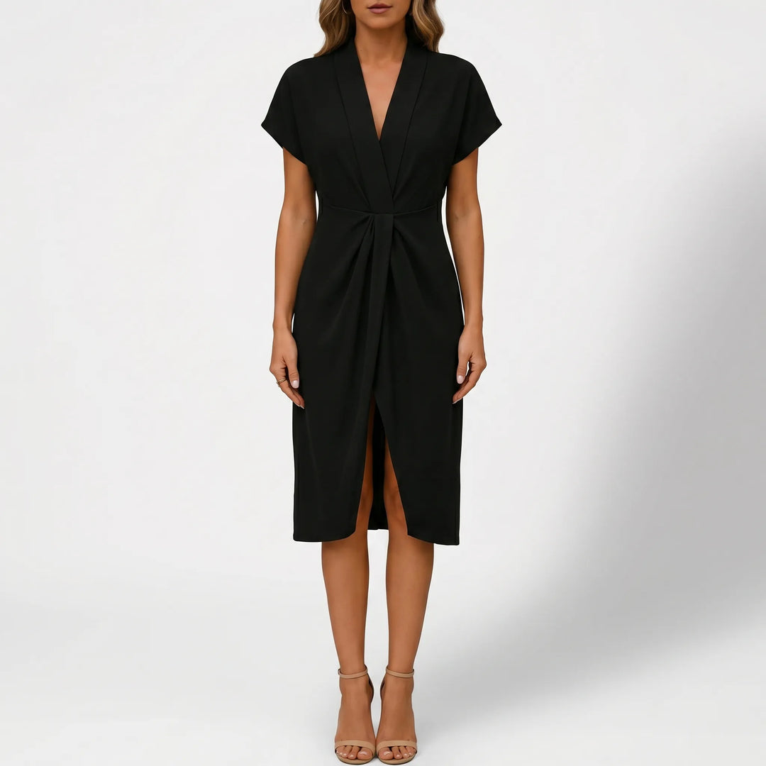 Women's Wrap Midi Dress - V Neck for Summer Cocktail