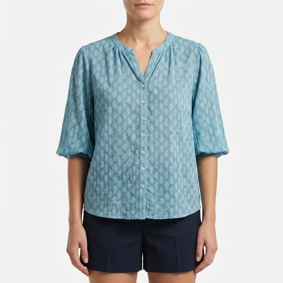 Women's Printed Button Down Blouse - Summer Boho V Neck Top