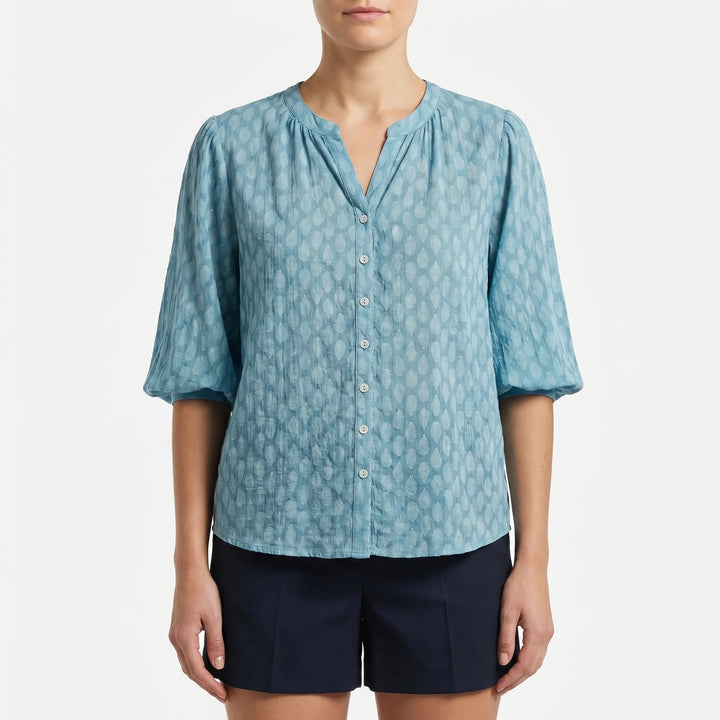 Women's Printed Button Down Blouse - Summer Boho V Neck Top