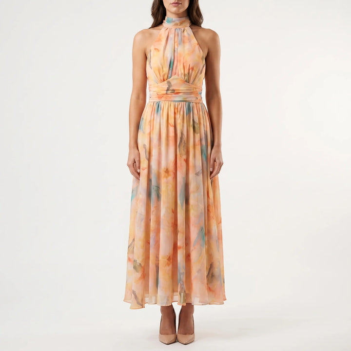 Women's Floral Maxi Dress - Halter Neck for Summer