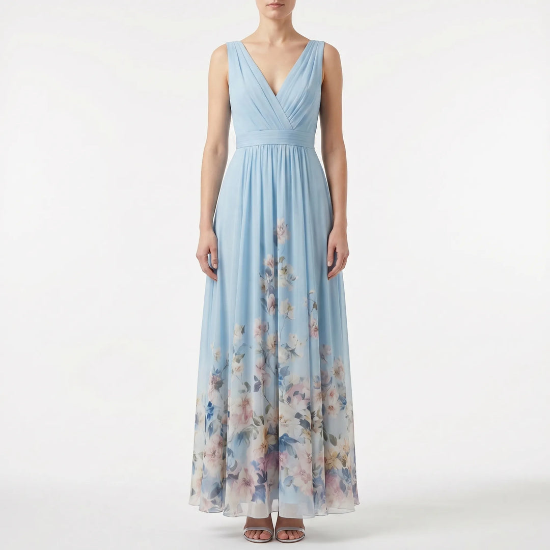 Women's Floral Maxi Dress - V Neck for Summer Wedding