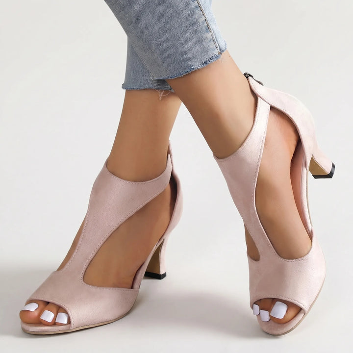 Women's Peep Toe Heels - Cutout Sandals for Summer