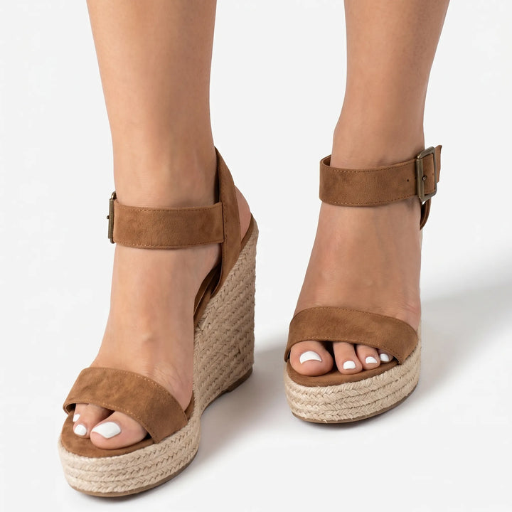Women's Espadrille Wedge Sandals - Open Toe with Ankle Strap