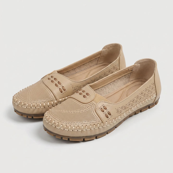 Women's Slip On Flat Shoes - Casual Moccasin with Cutout Detail