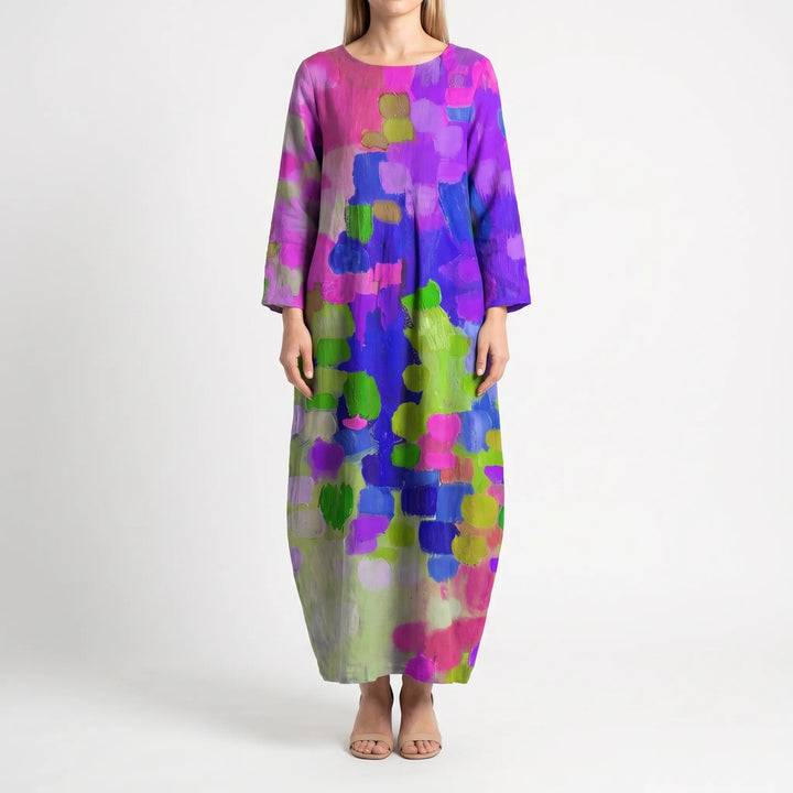 Women's Abstract Print Maxi Dress - Casual Loose Sundress