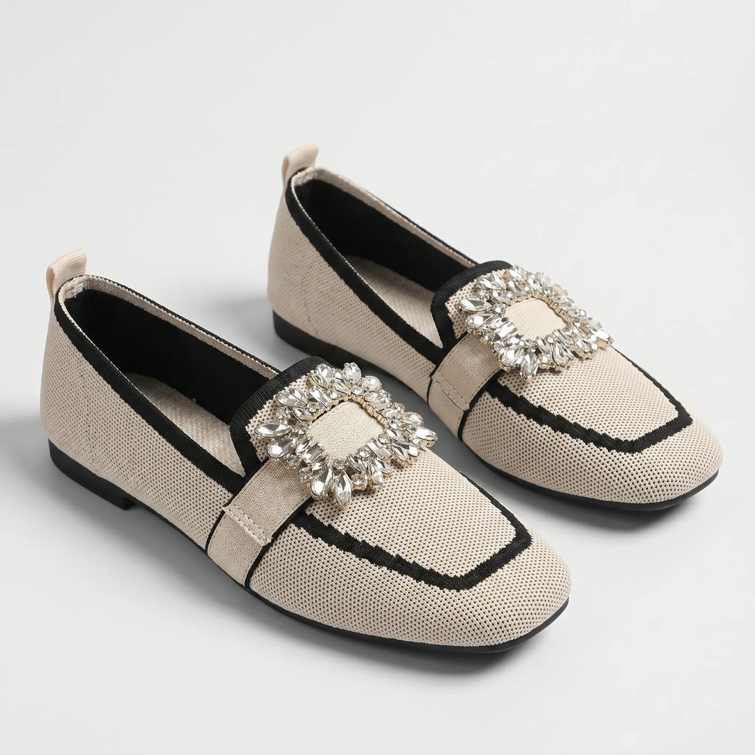 Women's Elegant Slip On Loafers - Square Toe with Buckle Detail