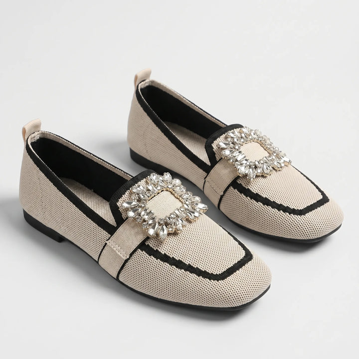 Women's Elegant Slip On Loafers - Square Toe with Buckle Detail
