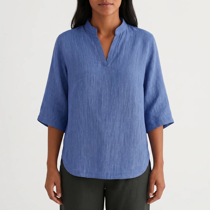 Women's Linen Tunic Top - Summer Casual V Neck Relaxed Fit