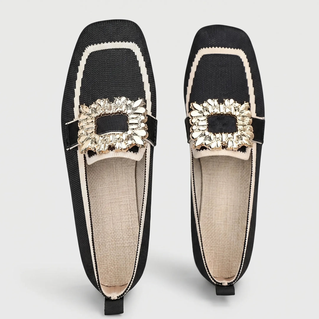 Women's Elegant Slip On Loafers - Square Toe with Buckle Detail