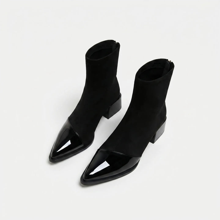 Women's Pointed Toe Ankle Boots - Block Heel with Back Zip