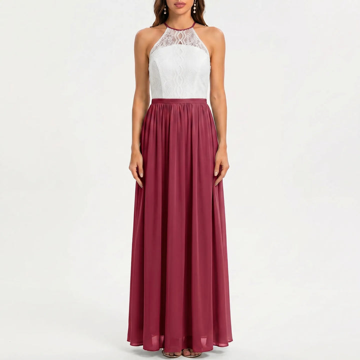 Women's Halter Maxi Dress - Open Back for Wedding Guest