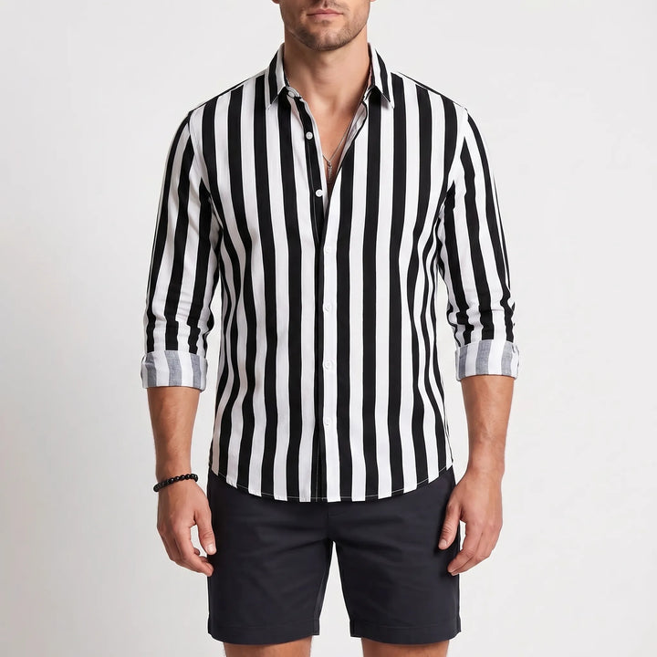 Men's Striped Long Sleeve Shirt - Casual Summer Button Down