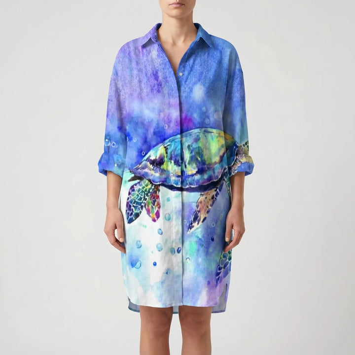 Women's Printed Shirt Dress - Casual Summer Button Down