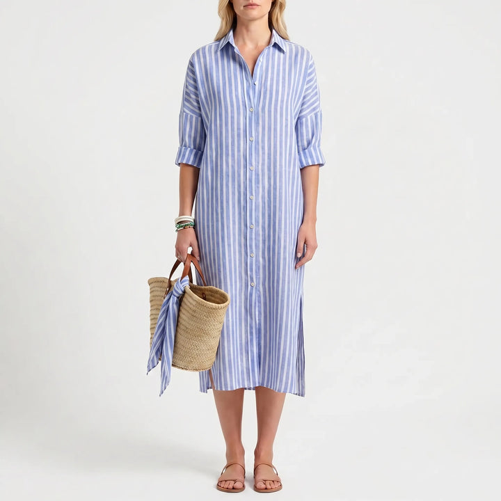 Women's Striped Shirt Dress - Maxi Button Down for Summer