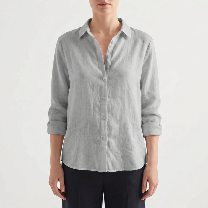 Women's Summer Button Down Blouse - Casual Relaxed Long Sleeve Top