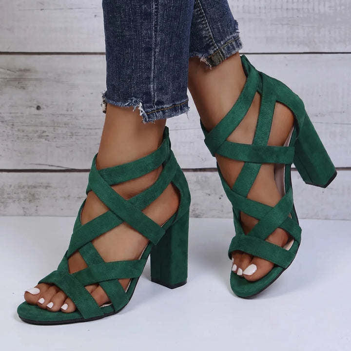 Women's Block Heel Sandals - Strappy with Open Toe for Summer