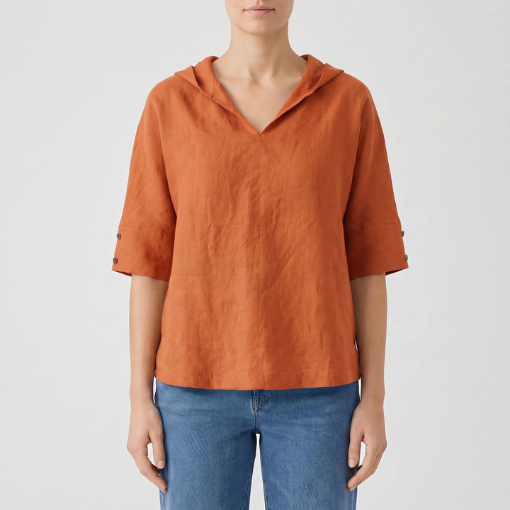 Women's V Neck Casual Top - Relaxed Fit with Half Sleeve