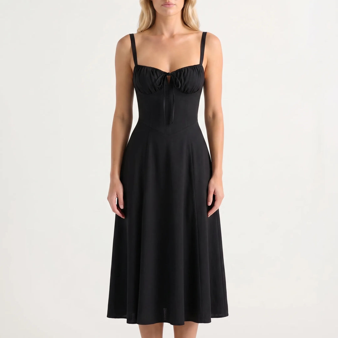 Women's Floral Midi Dress - Corset Bodice with Side Slit