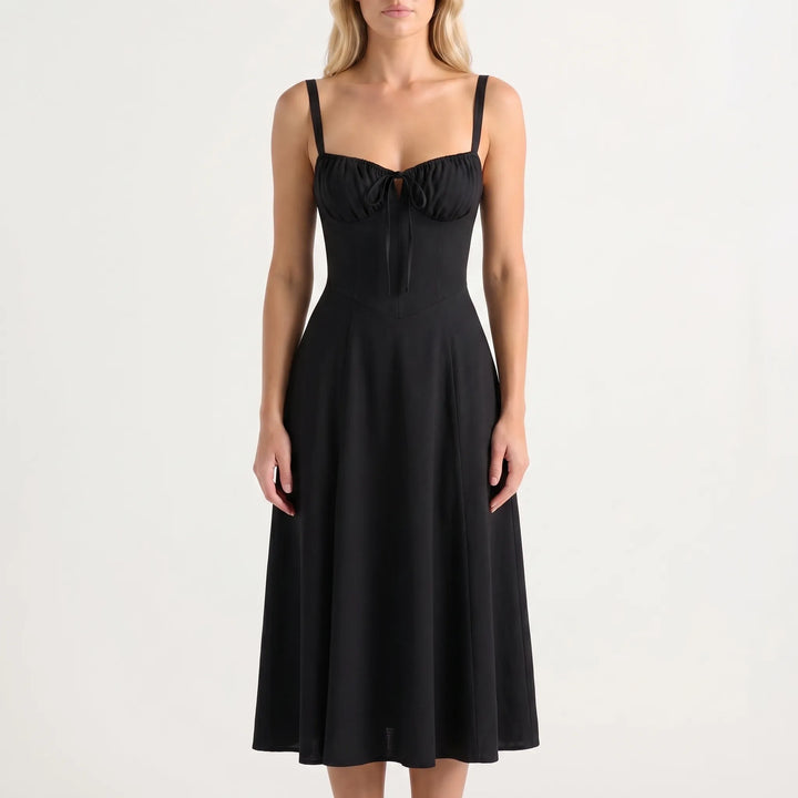 Women's Floral Midi Dress - Corset Bodice with Side Slit