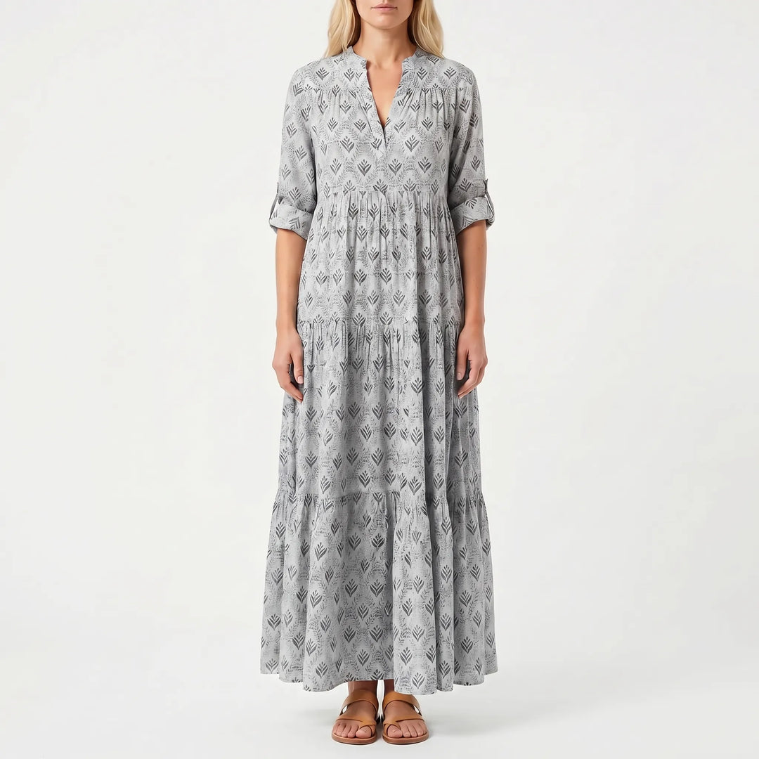Women's Printed Maxi Dress - Boho Long Sleeve for Summer