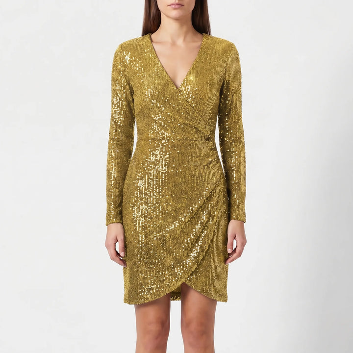 Women's Sparkle Wrap Dress - V Neck with Long Sleeve