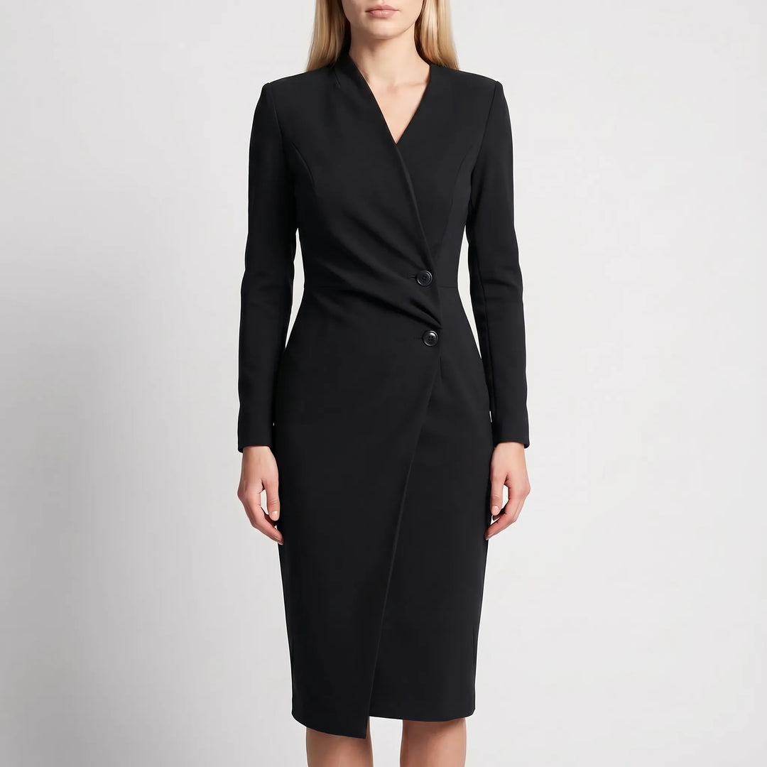 Women's Wrap Midi Dress - V Neck with Long Sleeve for Work