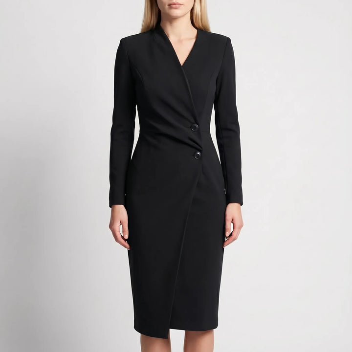 Women's Wrap Midi Dress - V Neck with Long Sleeve for Work