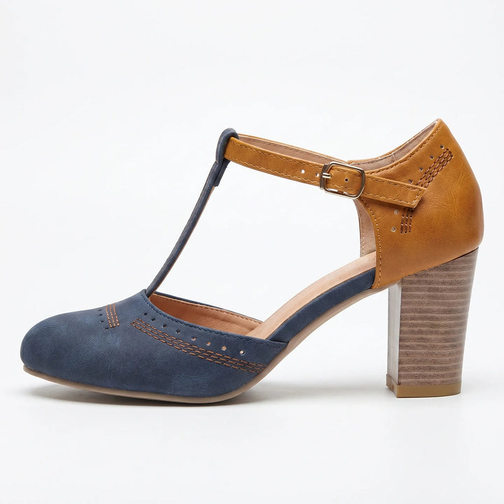 Women's Elegant T Strap Block Heels - Closed Toe for Work