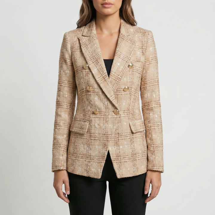 Women's Plaid Blazer Jacket - Double Breasted Tailored Fit