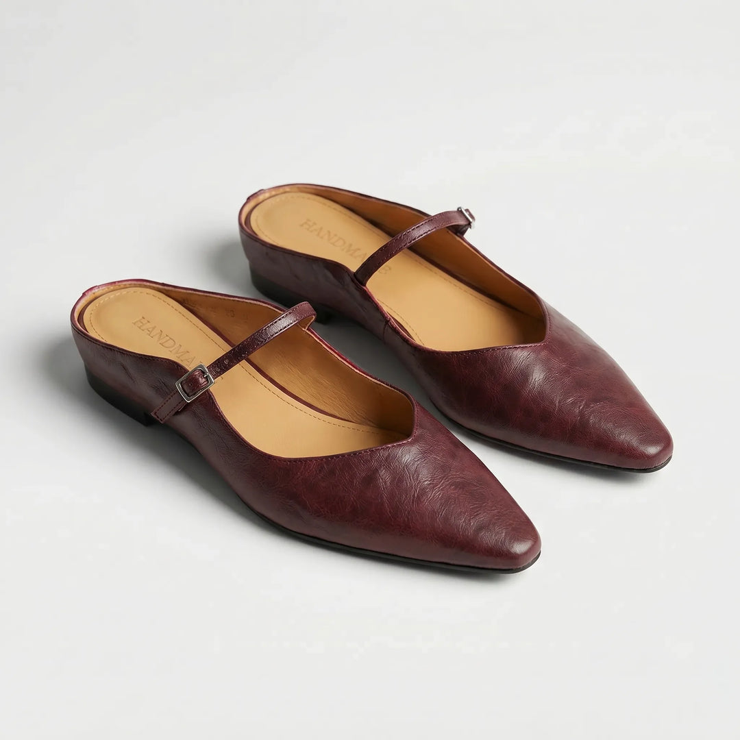 Women's Leather Mules - Pointed Toe with Mary Jane Strap