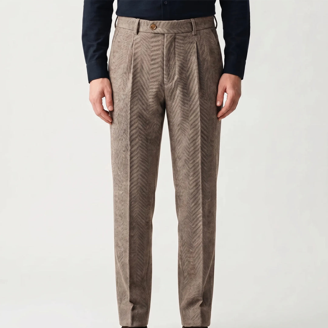 Men's High Waist Pleated Trousers - Slim Tapered Pants