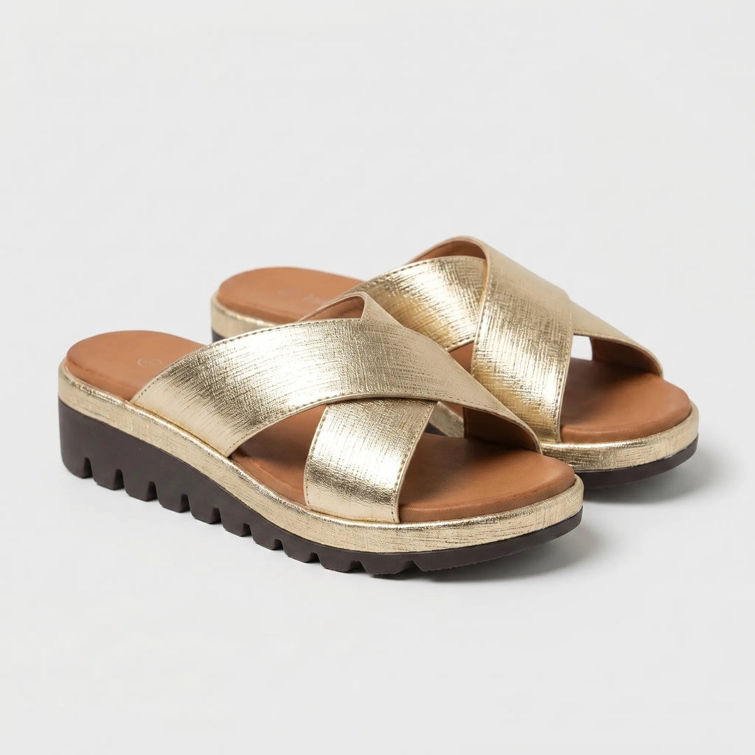 Women's Platform Slide Sandals - Open Toe with Crossover Strap