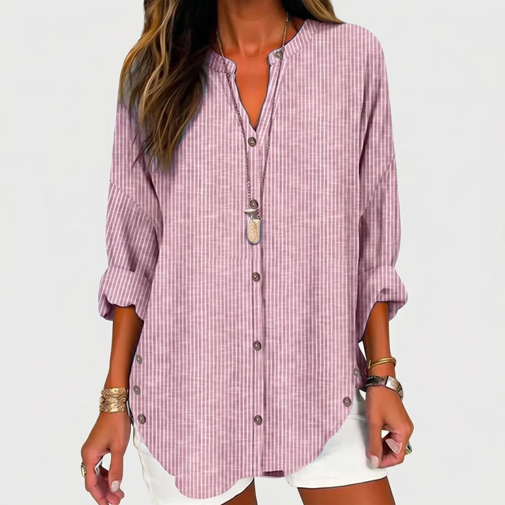 Women's Striped Tunic Blouse - Casual Summer Button Front Top