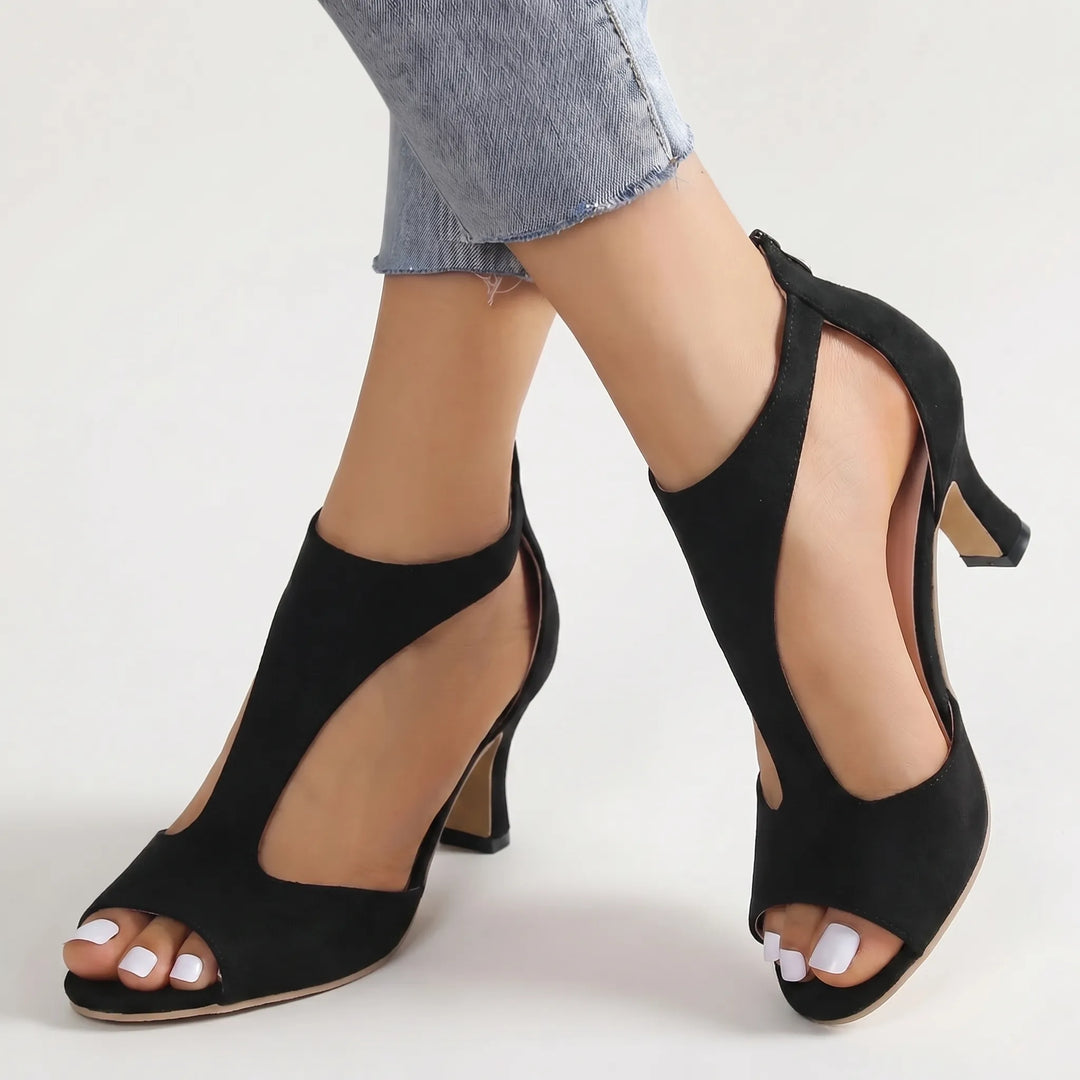 Women's Peep Toe Heels - Cutout Sandals for Summer