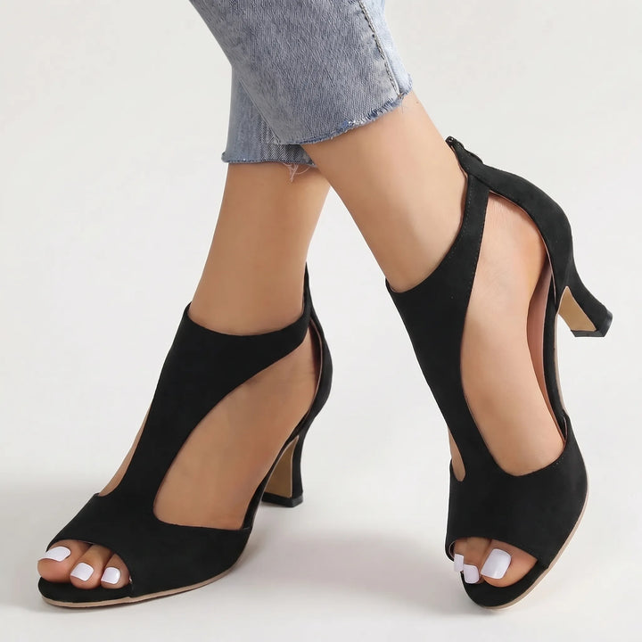 Women's Peep Toe Heels - Cutout Sandals for Summer